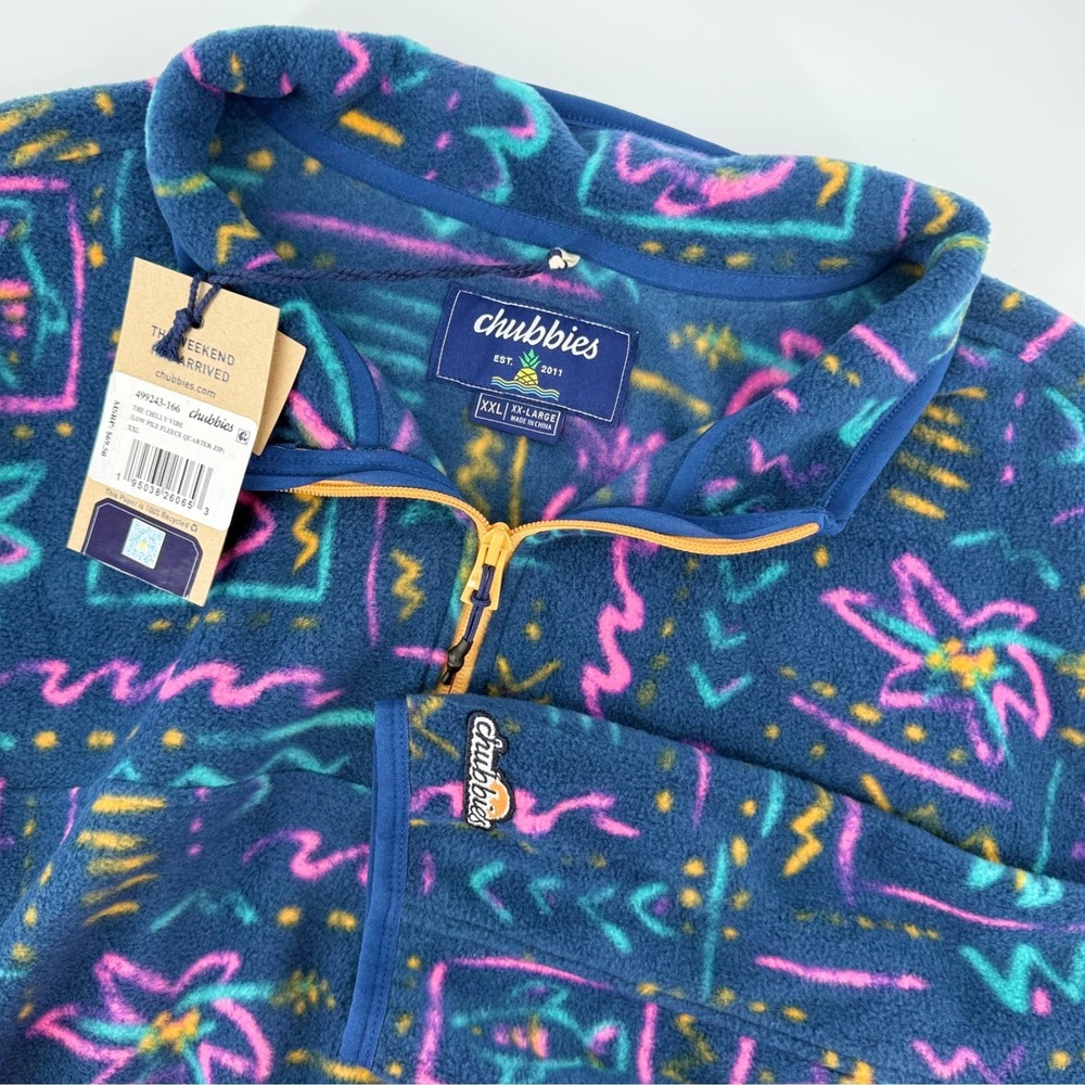 Chubbies The Chilly Vibe Low Pile Fleece Quarter-Zip Navy Neon Print Men XXL NEW